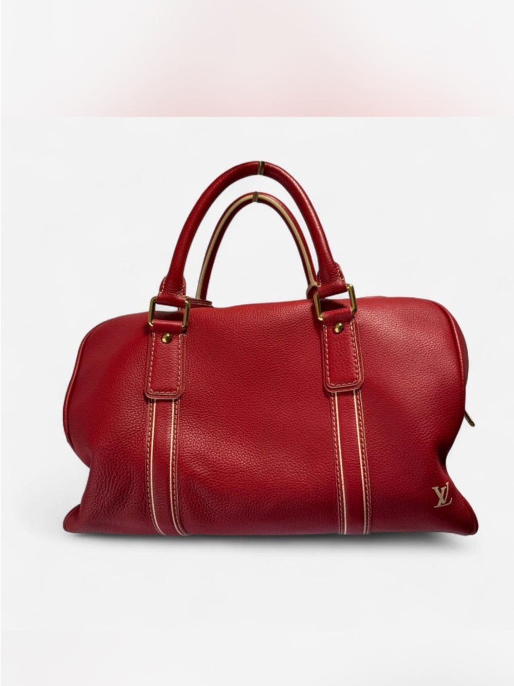 Louis Vuitton Red Leather Satchel Handbag - Designer Style - Picture 3 of 10
